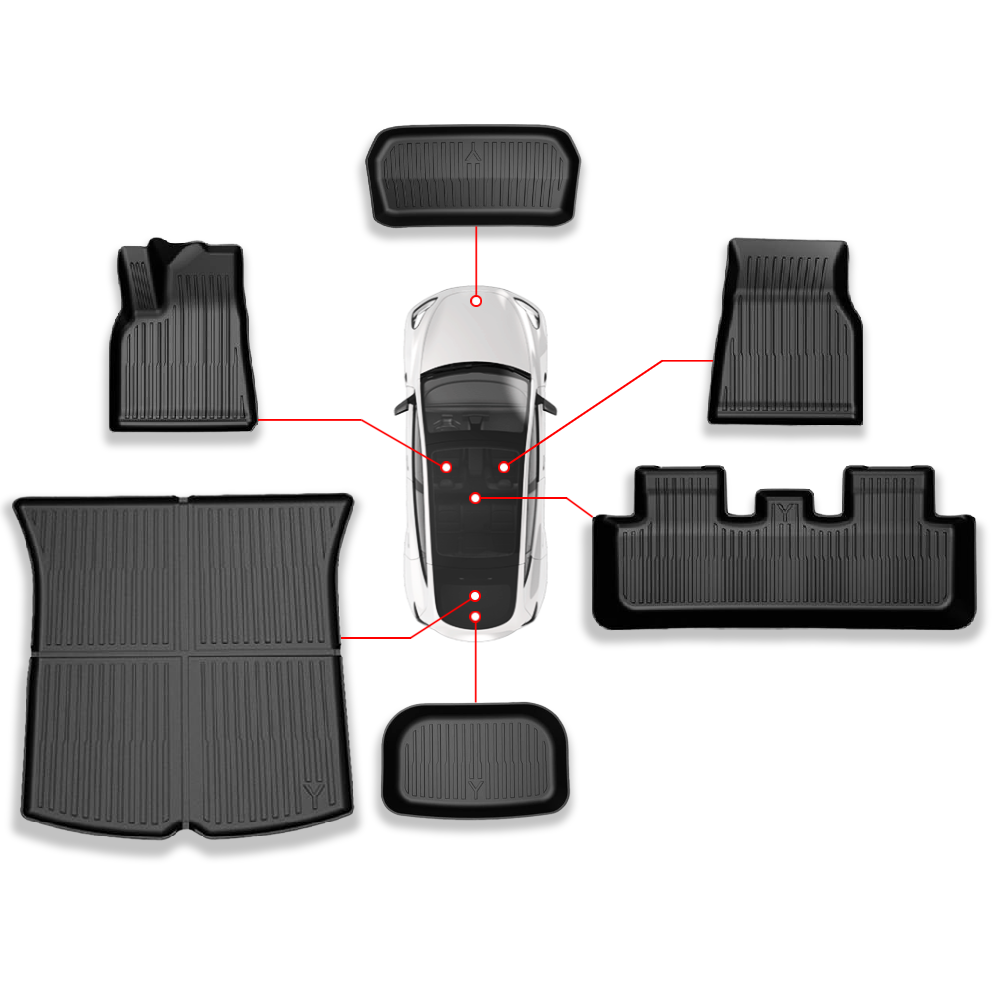 TeckRide™ 3D TPE All-Weather Mats & Liners for Tesla Model Y – 6-Piece Interior, Rear Cargo, and Frunk Set