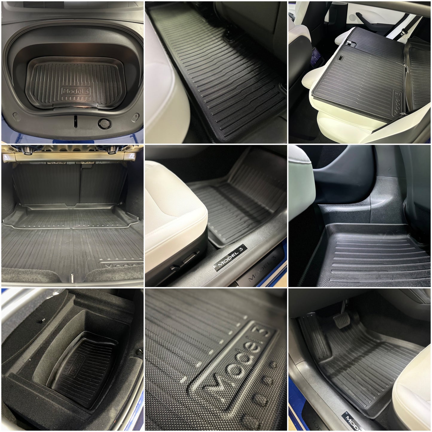 TeckRide™ 3D TPE All-Weather Mats & Liners for Tesla Model 3 – 8-Piece Interior, Rear Cargo, Frunk, and Seat-Back Set